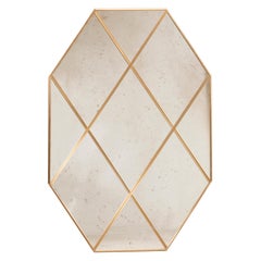 Miroir octogonal de style Art déco du 21e siècle, à panneaux en laiton vieilli, 100 x 150
