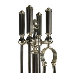 21st Century old silver  and Dark Burnished Bronze Fireplace Tools