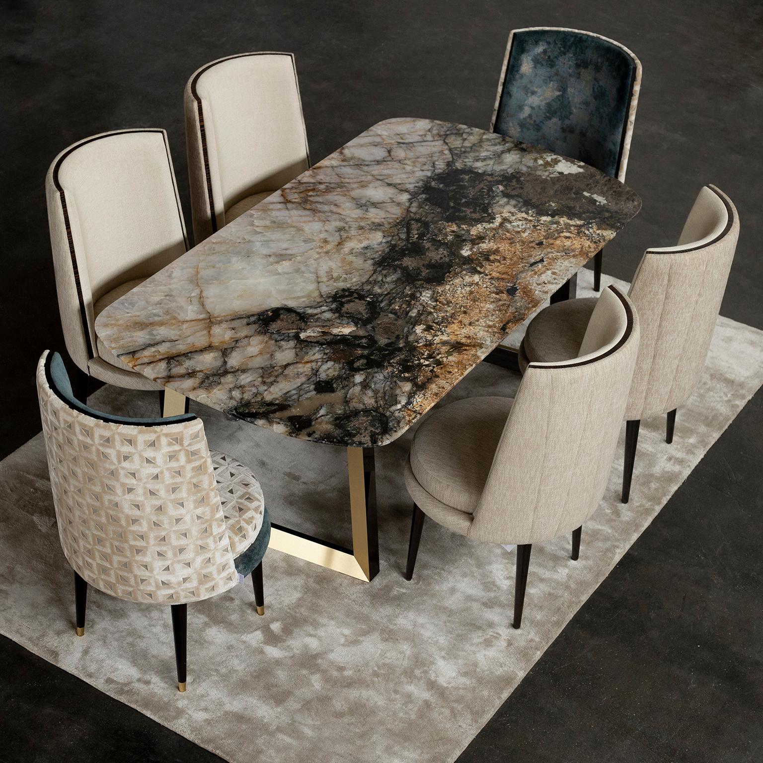 Brass Modern Olisippo Dining Table, Patagonia Stone, Handmade Portugal by Greenapple For Sale