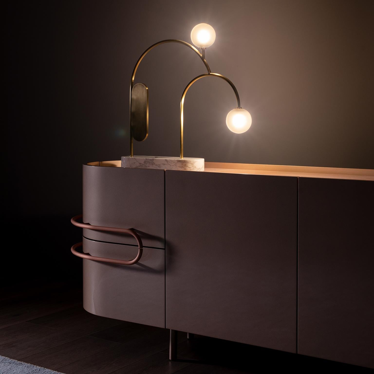 Copper Mid-Century Modern Olival Sideboard, Rose Gold, Onyx, Handmade by Greenapple For Sale