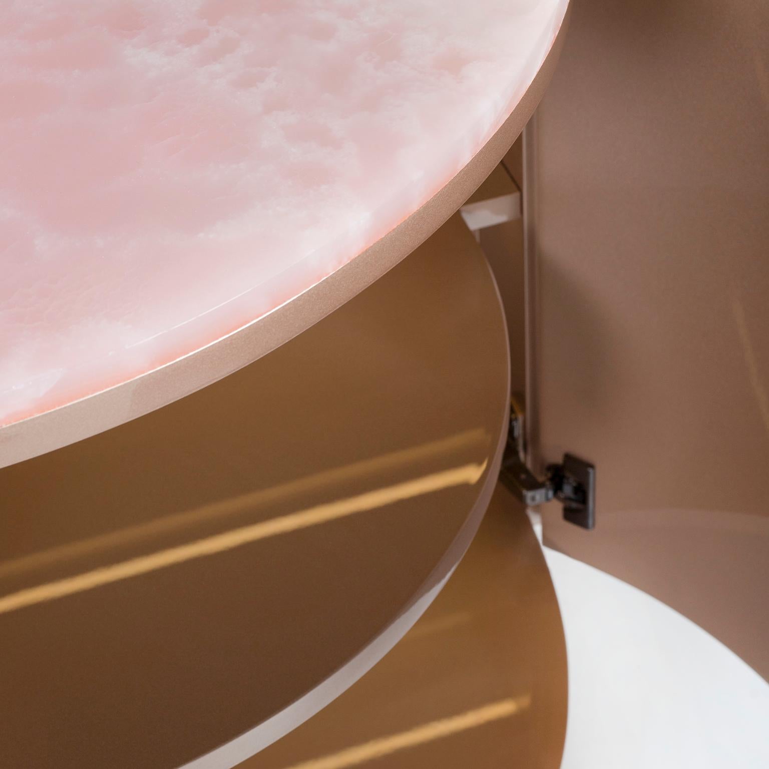 Polished Modern Olival Sideboard, Rose Gold, Onyx, Handmade in Portugal by Greenapple For Sale