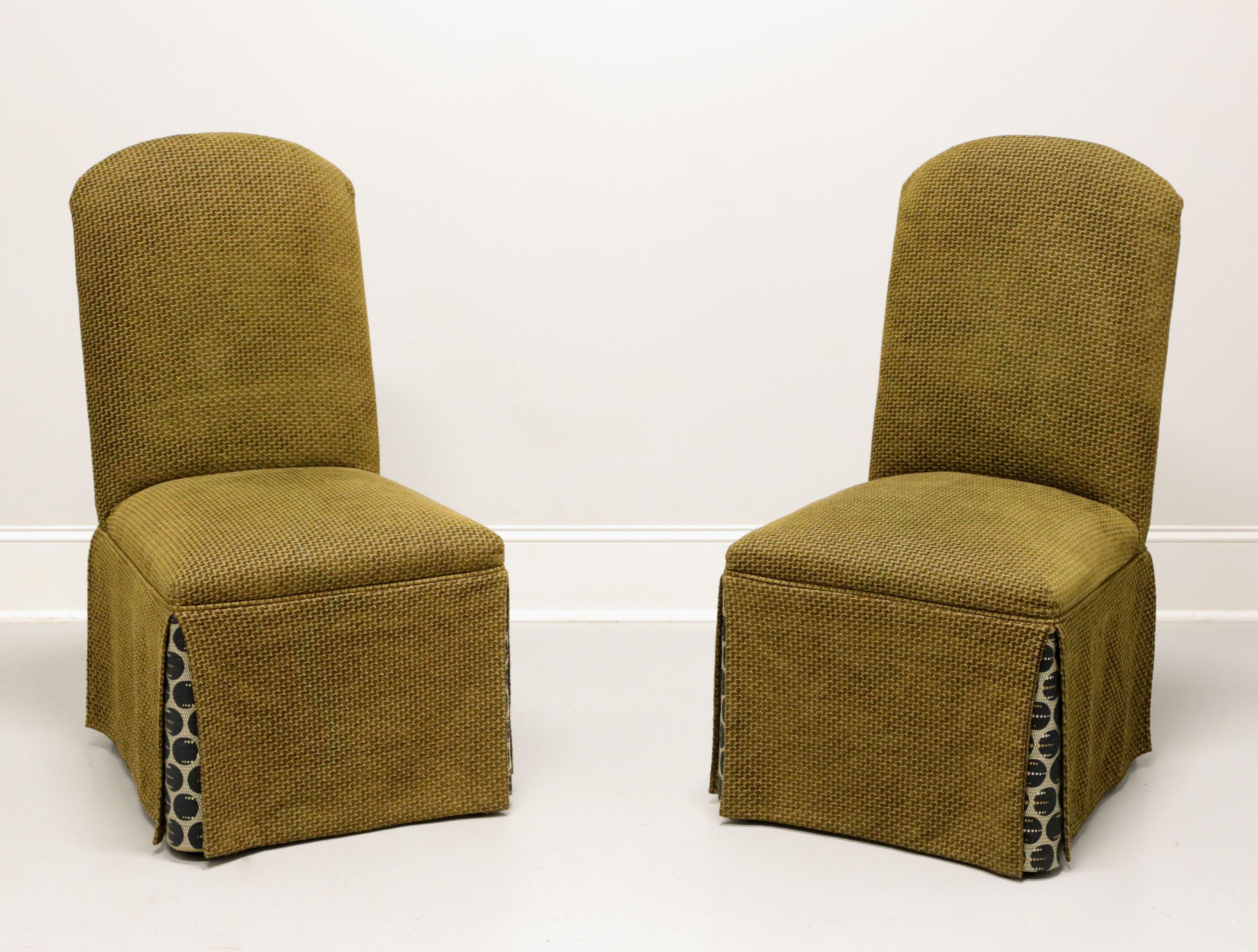 21st Century Olive Green Upholstered Transitional Style Parsons Chairs - Pair For Sale 1