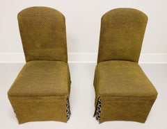 21st Century Olive Green Upholstered Transitional Style Parsons Chairs - Pair