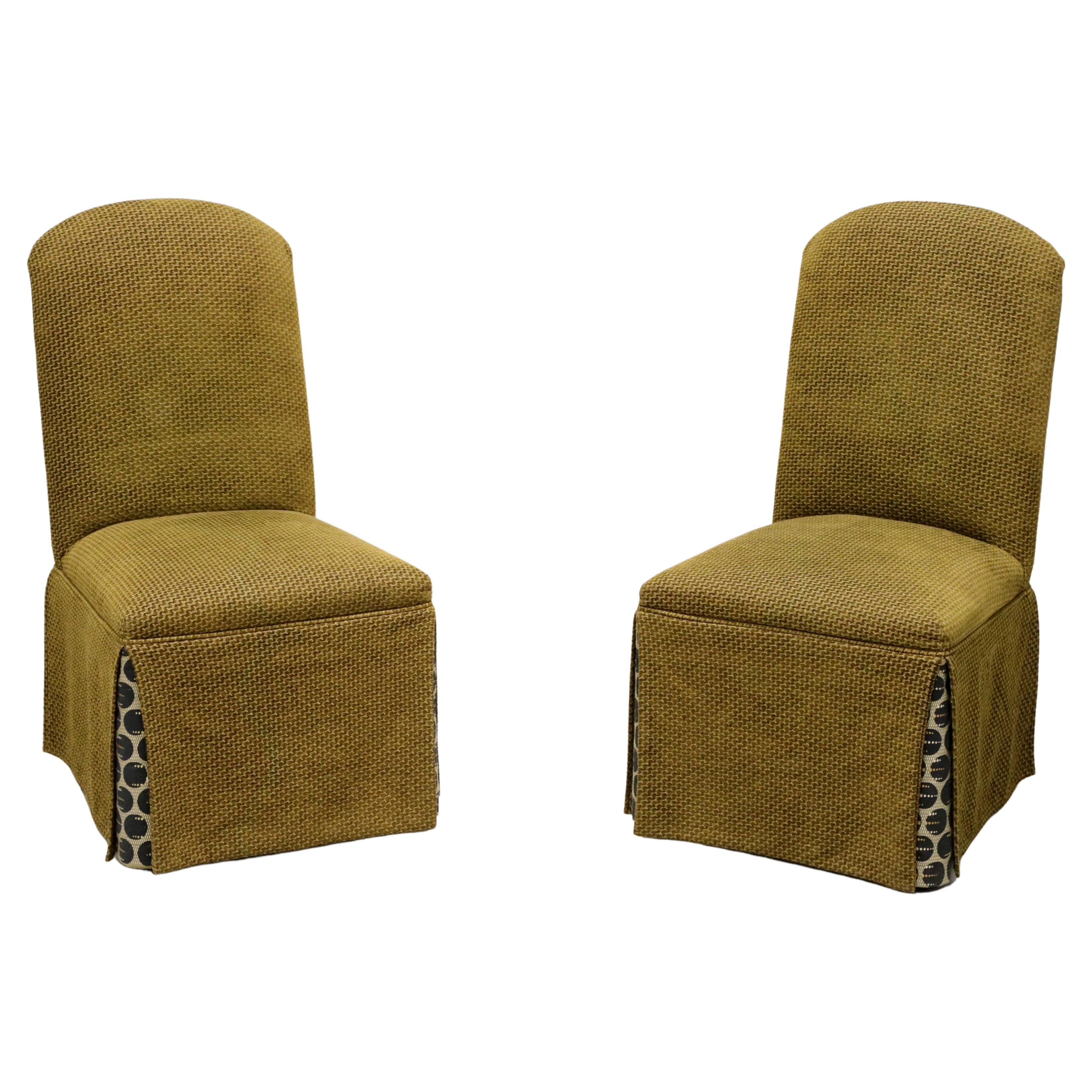 21st Century Olive Green Upholstered Transitional Style Parsons Chairs - Pair For Sale