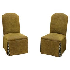 21st Century Olive Green Upholstered Transitional Style Parsons Chairs - Pair