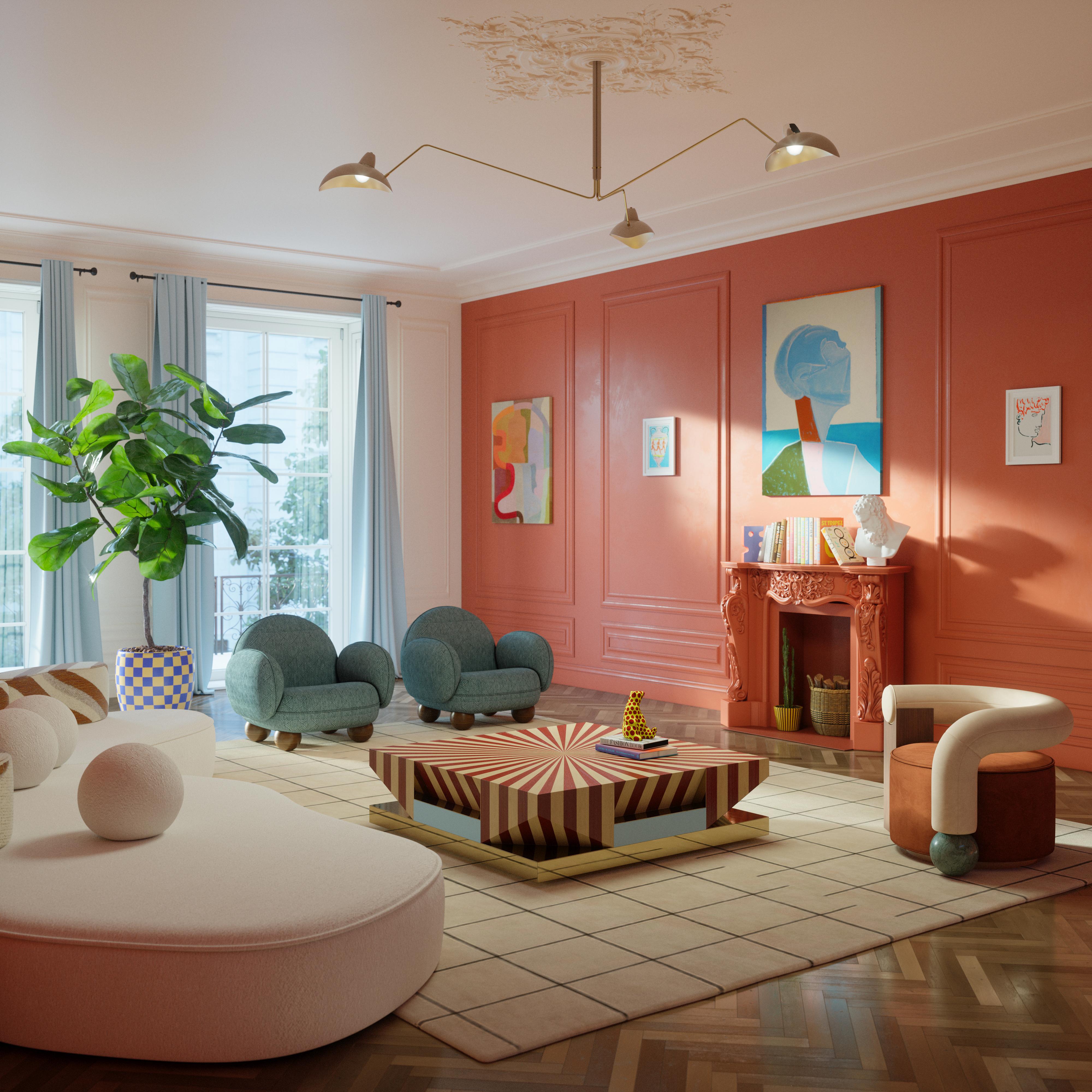 Portugais Centre de table Op-Art du 21e siècle, motif de marqueterie graphique par Malabar en vente