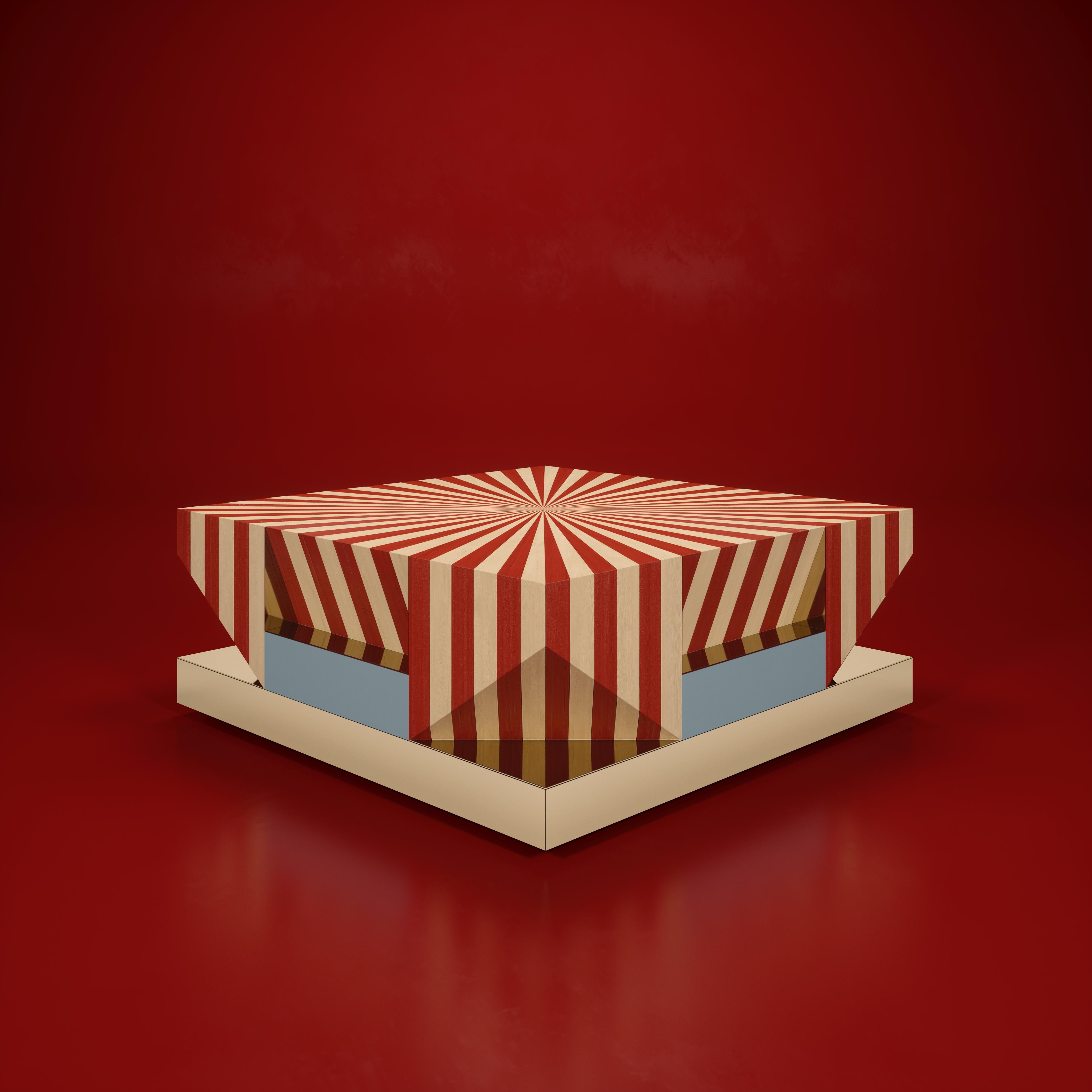 Centre de table Op-Art du 21e siècle, motif de marqueterie graphique par Malabar Abîmé - En vente à RIO TINTO, PT