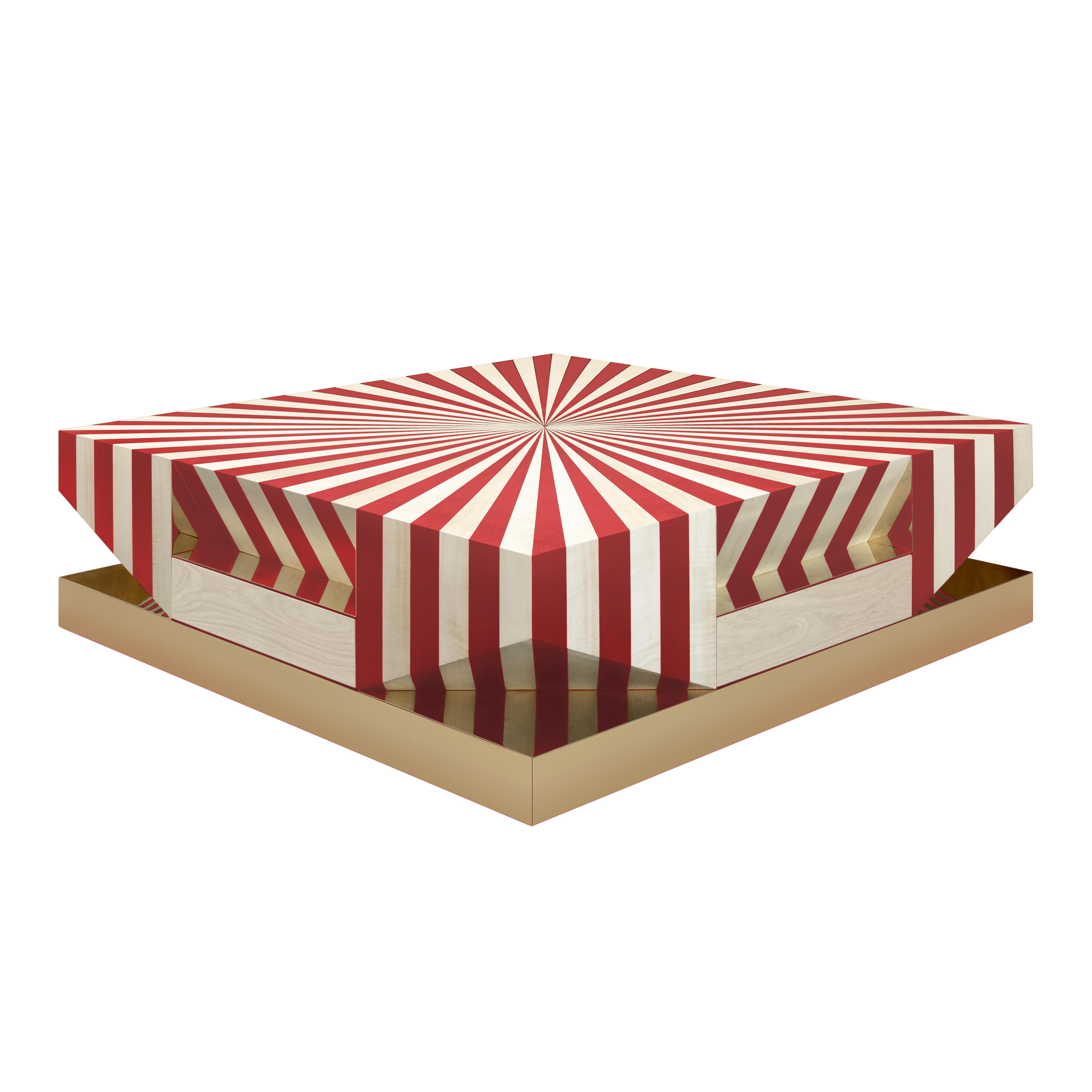 Table centrale Op-Art du 21e siècle, motif de marqueterie graphique par Malabar en vente 1