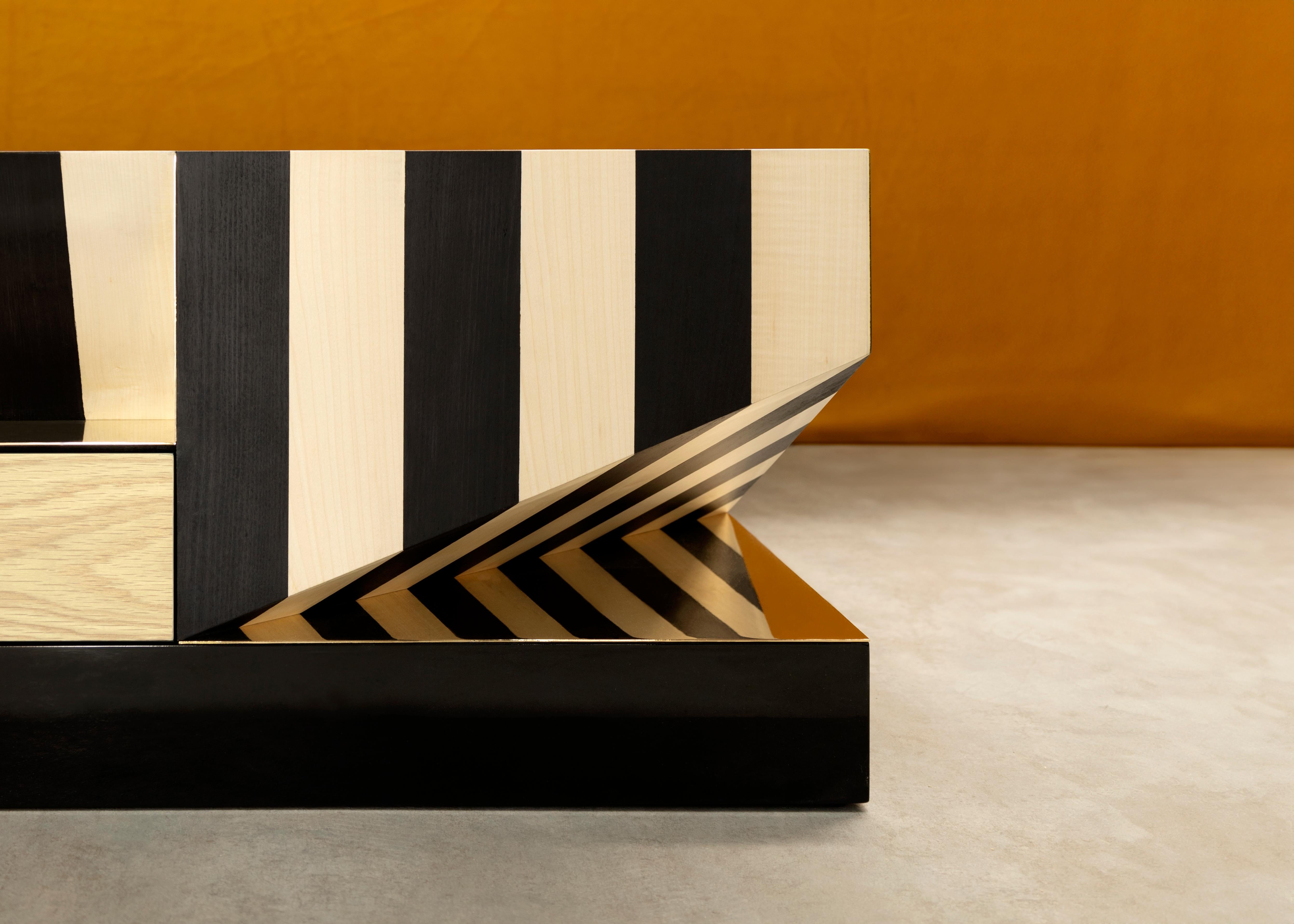 Centre de table Op-Art du 21e siècle, motif de marqueterie graphique par Malabar en vente 2