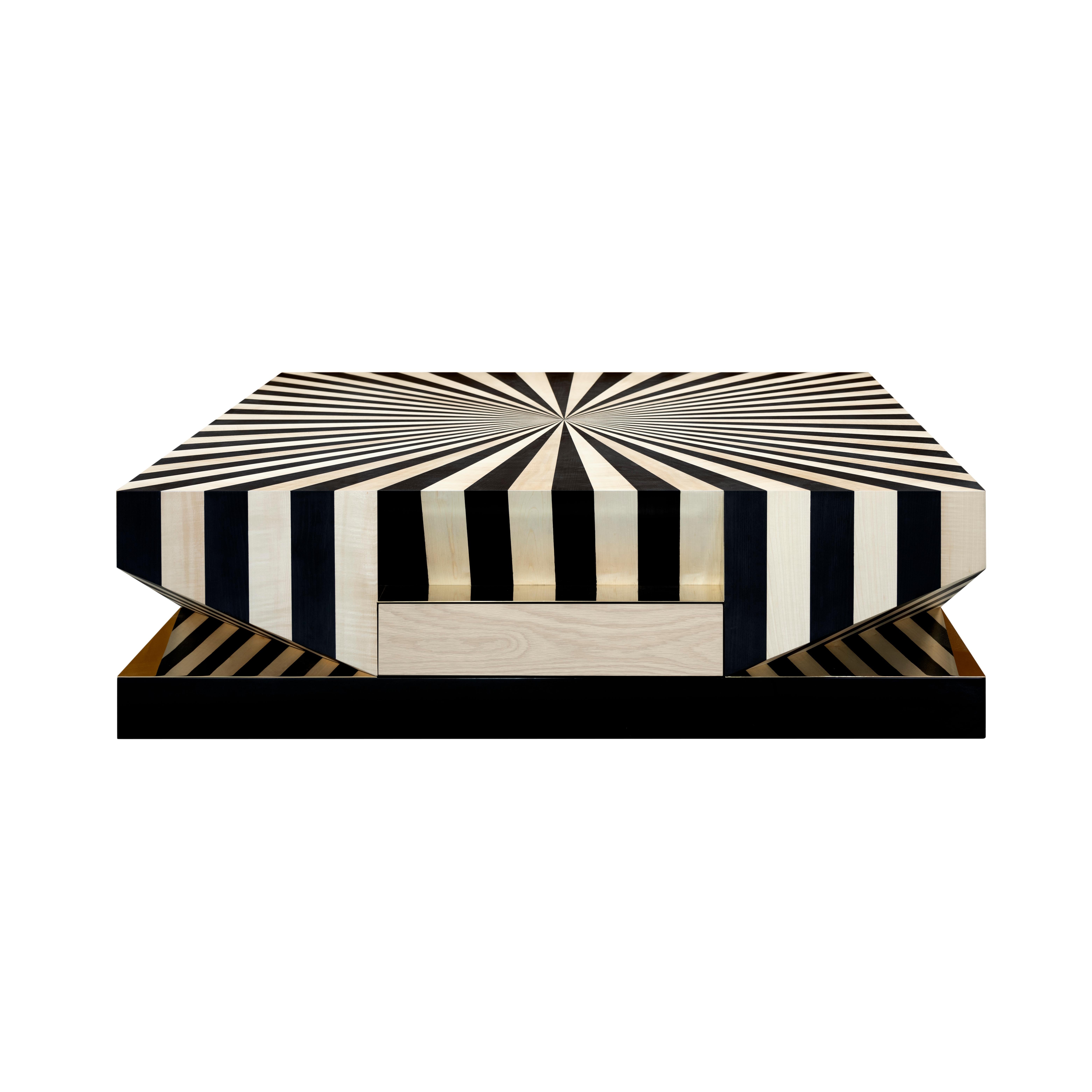 Contemporary 21st Century Op-Art Center Table Graphic marquetry pattern by Malabar For Sale