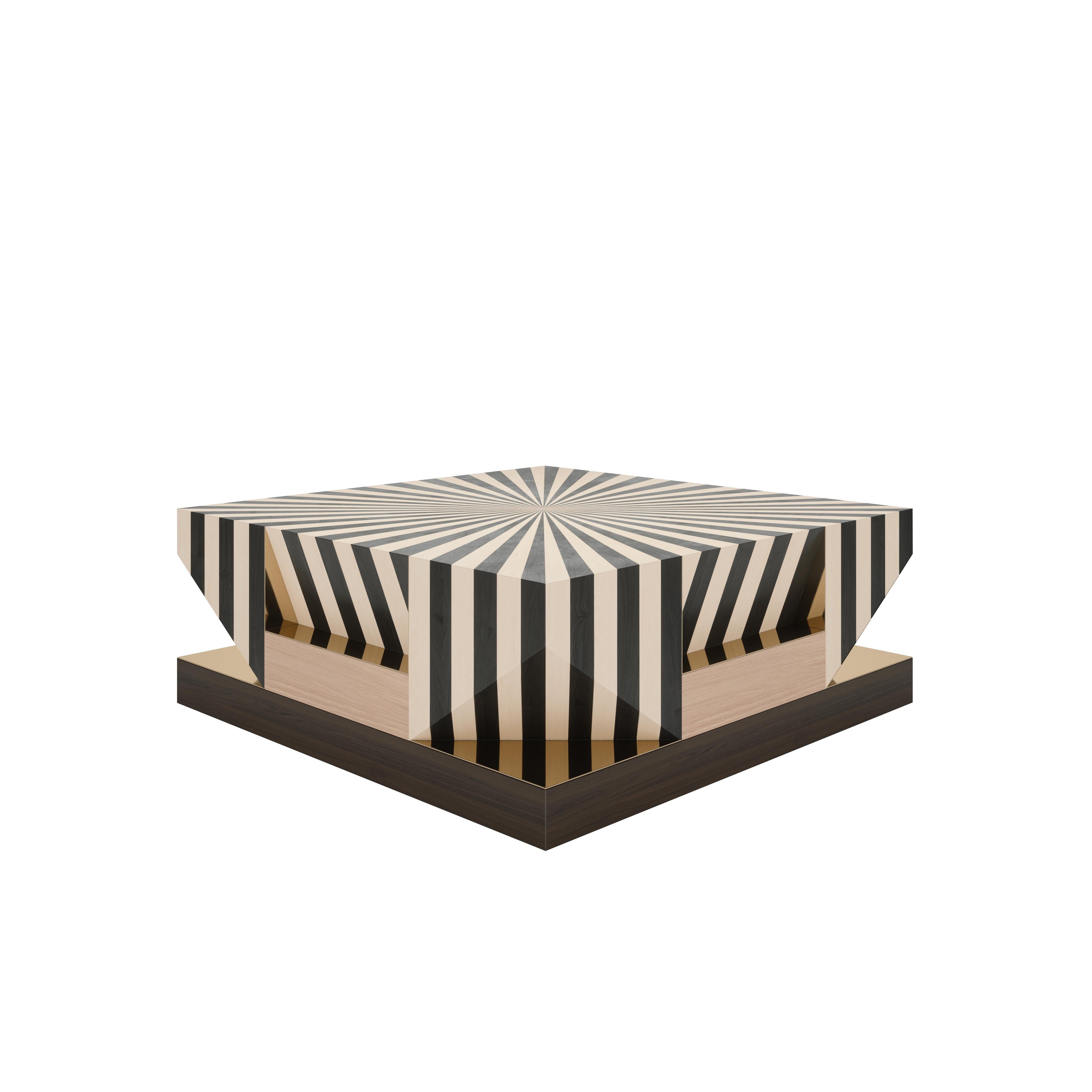 Brass 21st Century Op-Art Center Table Graphic marquetry pattern  For Sale