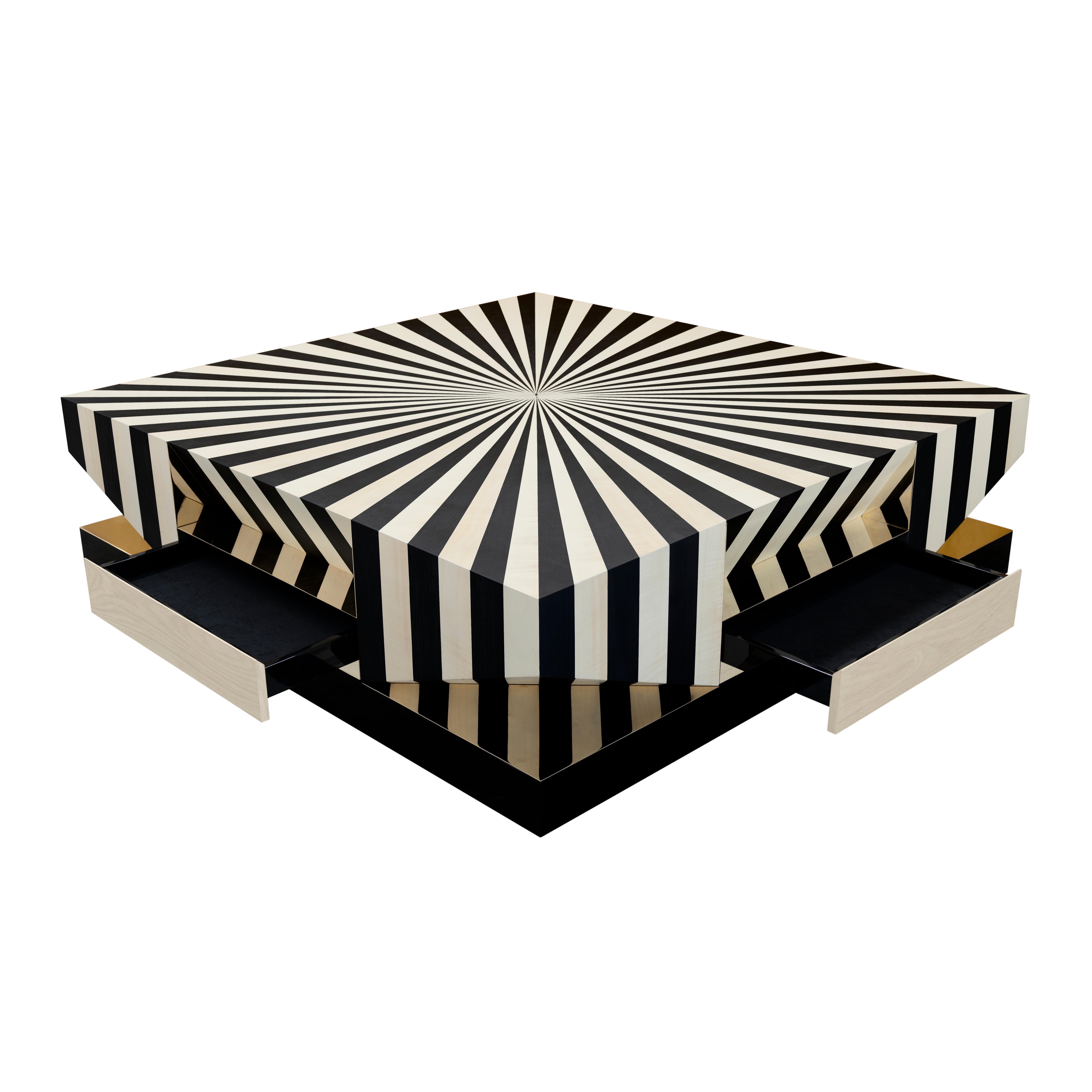 21st Century Op-Art Center Table Graphic marquetry pattern by Malabar For Sale 1
