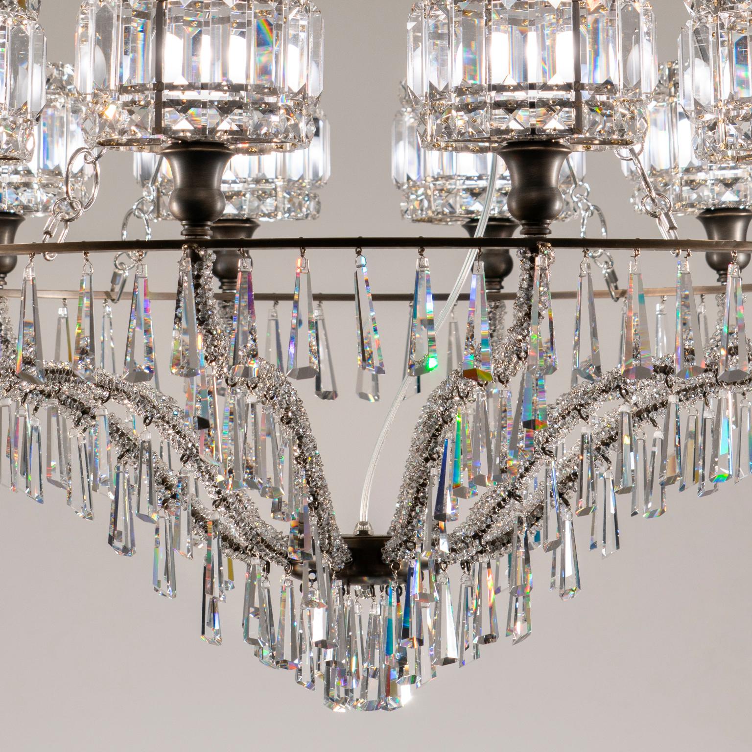 Polished 21st Century Ophelia Burnished brass, Crystals Chandelier by Patrizia Garganti For Sale