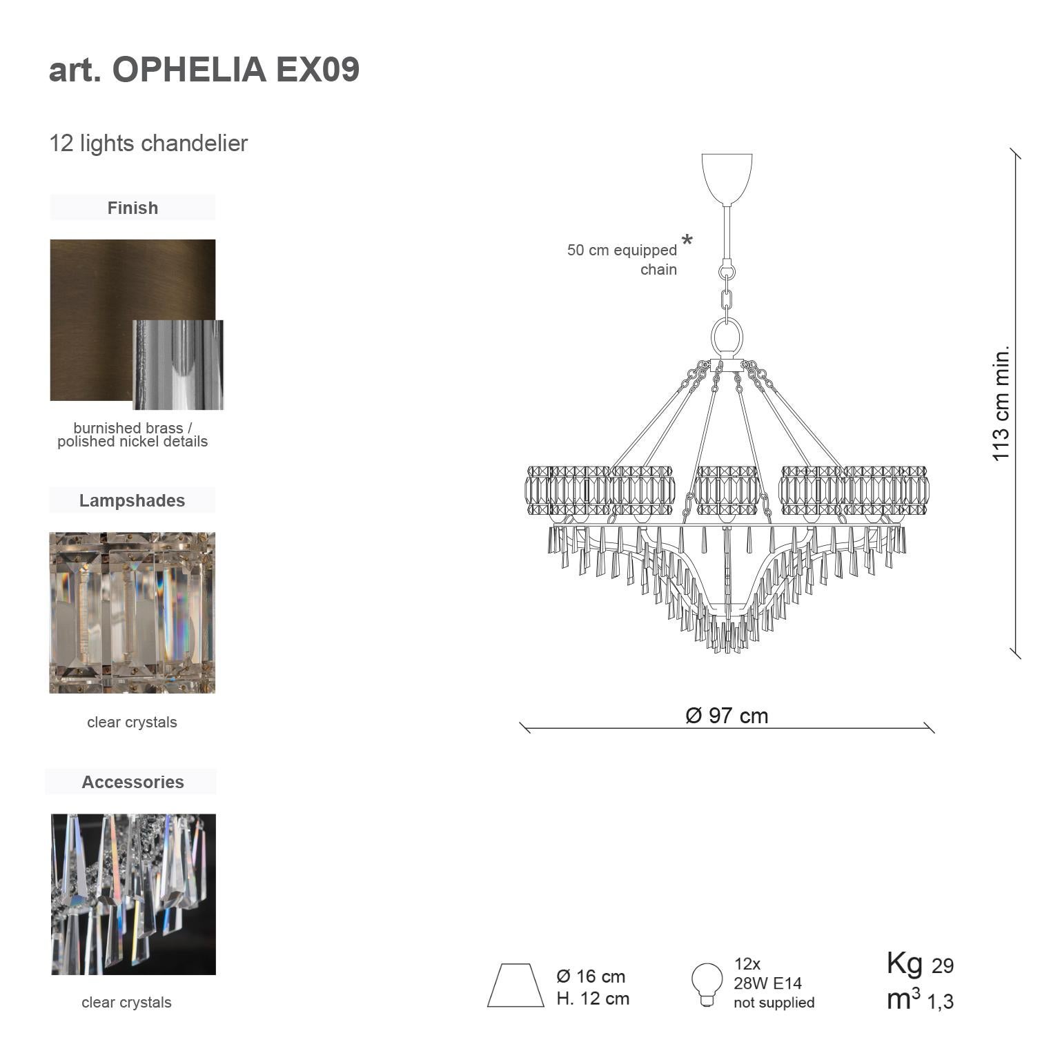 XXIe siècle et contemporain Lustre 21e siècle Ophelia en laiton bruni et cristaux de Patrizia Garganti en vente