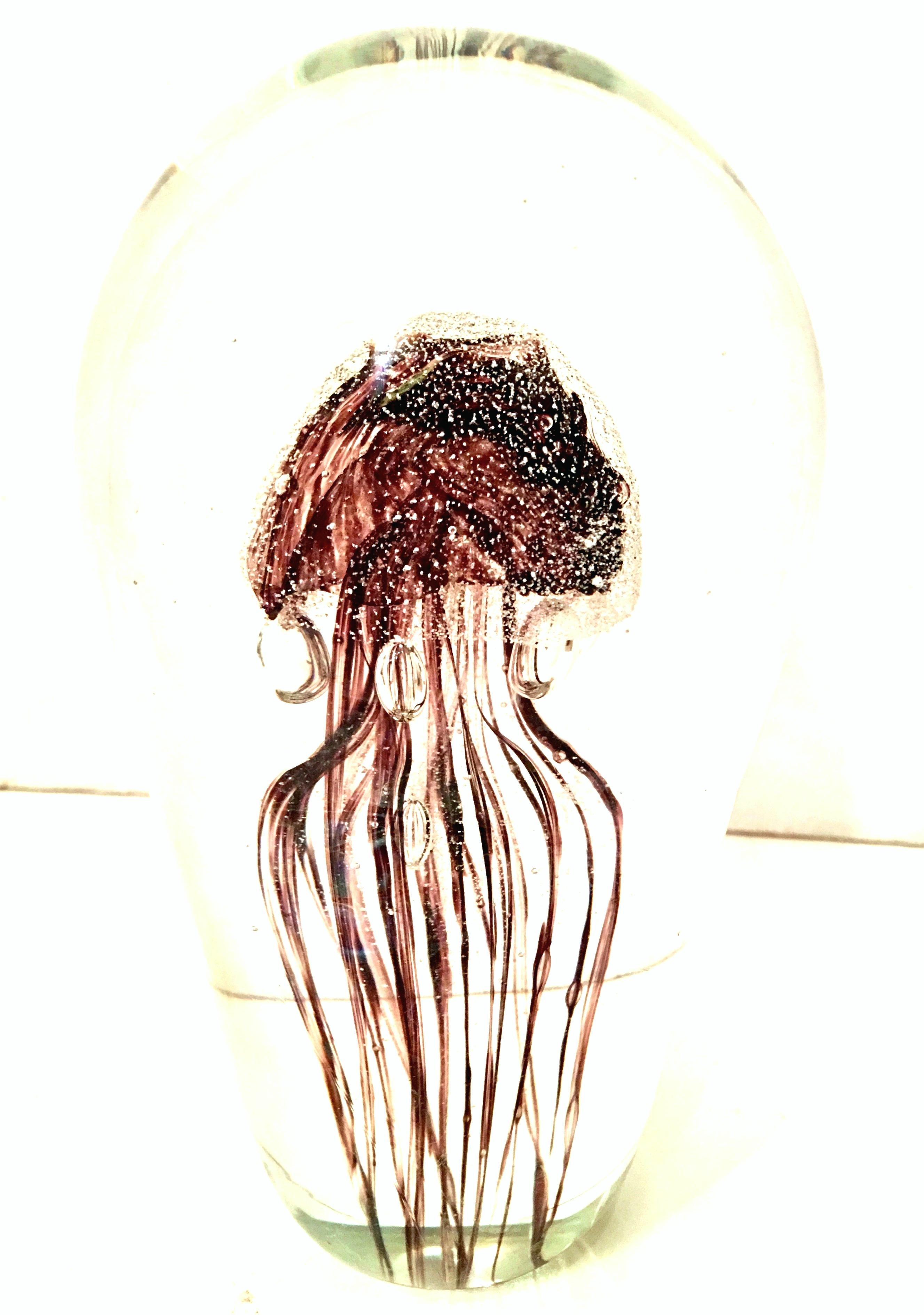 21st Century & New organic modern blown glass weighted amethyst jelly fish sculpture.