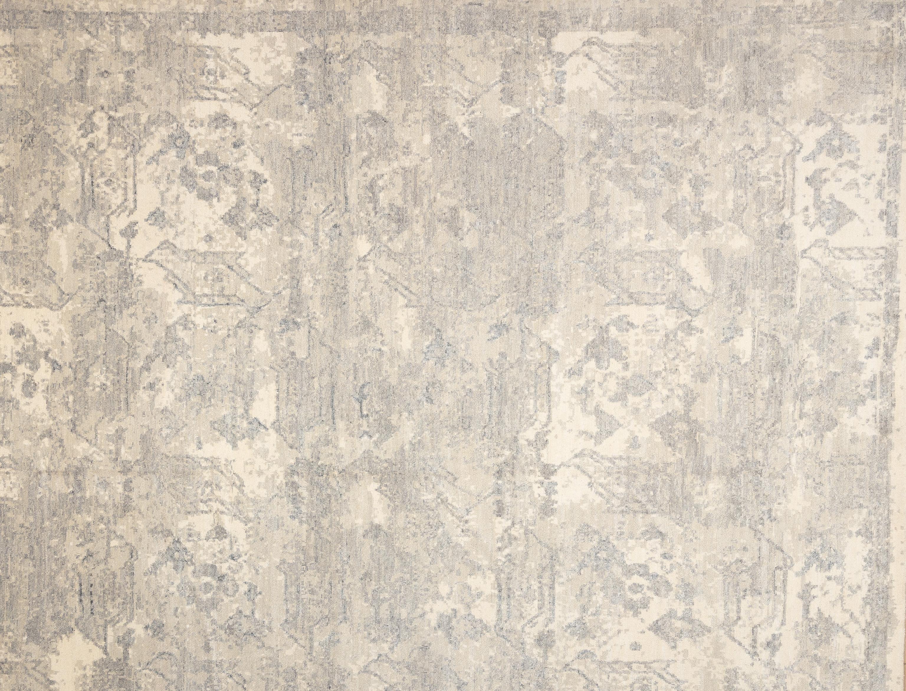 An all-over organic pattern of greige with lavender, taupe, and ivory on a warm beige field. Handwoven in India using the finest handspun wool.

Size - 12' x 15'
Color - Subtle grays, taupes, beige and ivory accents
Type - Oushak

**Certified and