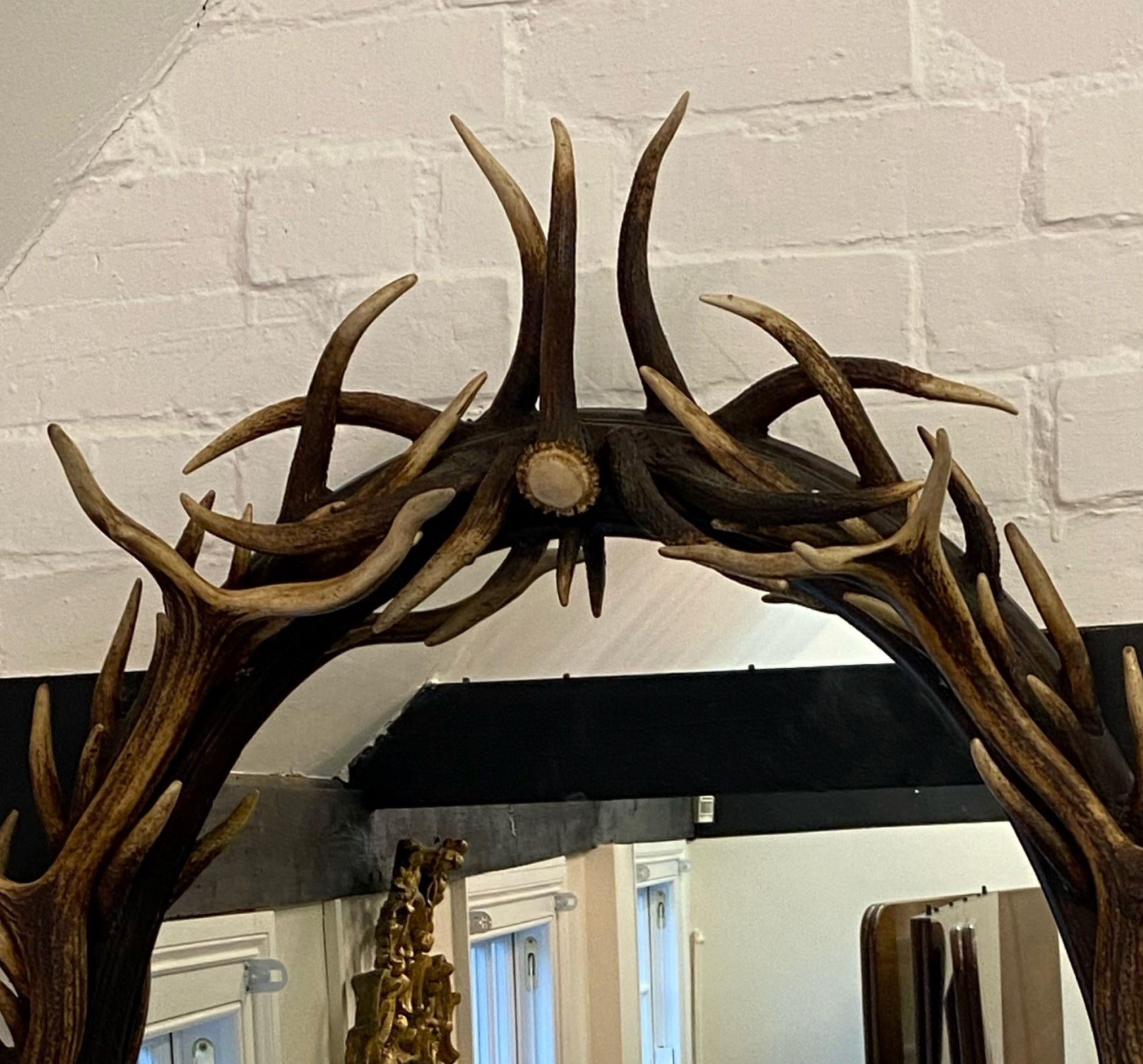 British 21st Century Ornate Oval Antler Horn Mirror