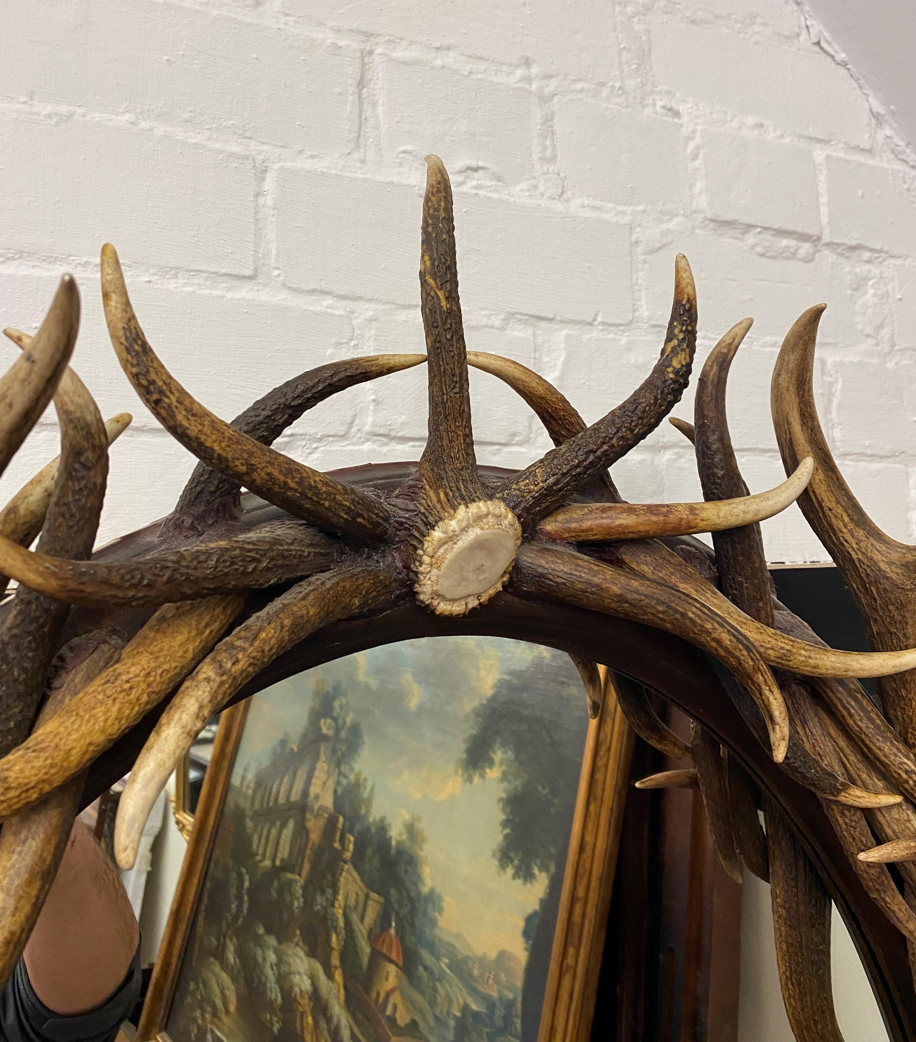 21st Century Ornate Oval Antler Horn Mirror In New Condition In London, GB