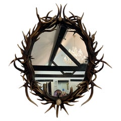 21st Century Ornate Oval Antler Horn Mirror