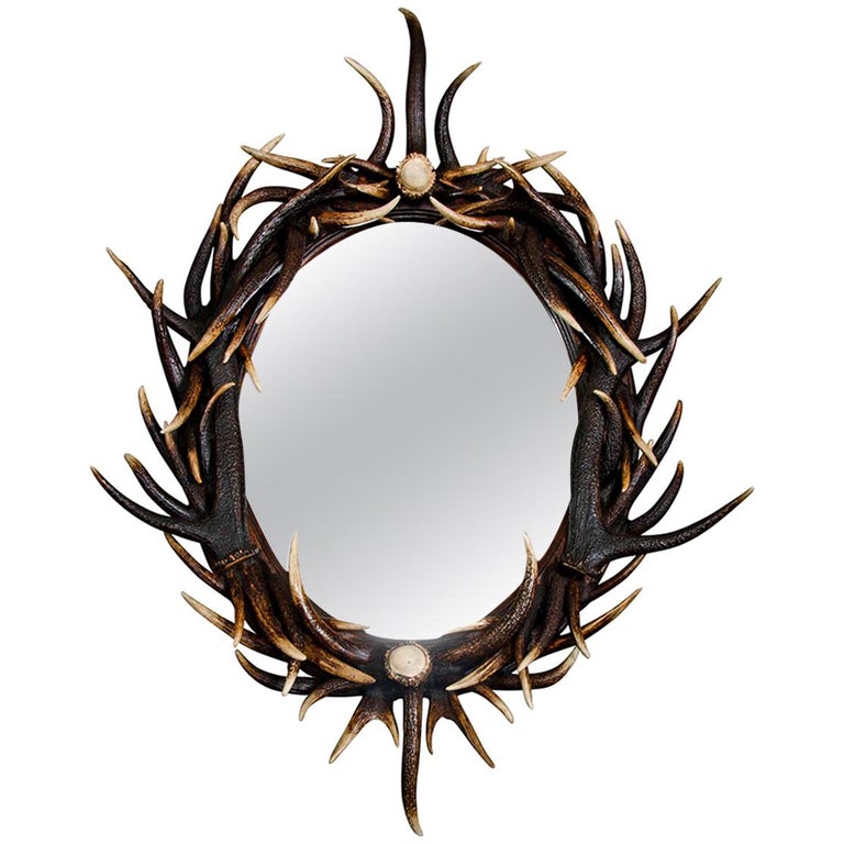 Dark Antler Horn Oval Mirror, New