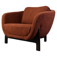 21st Century Oscar Wood Armchair seat Bouclé Brown & feet in Darkened Sycamore