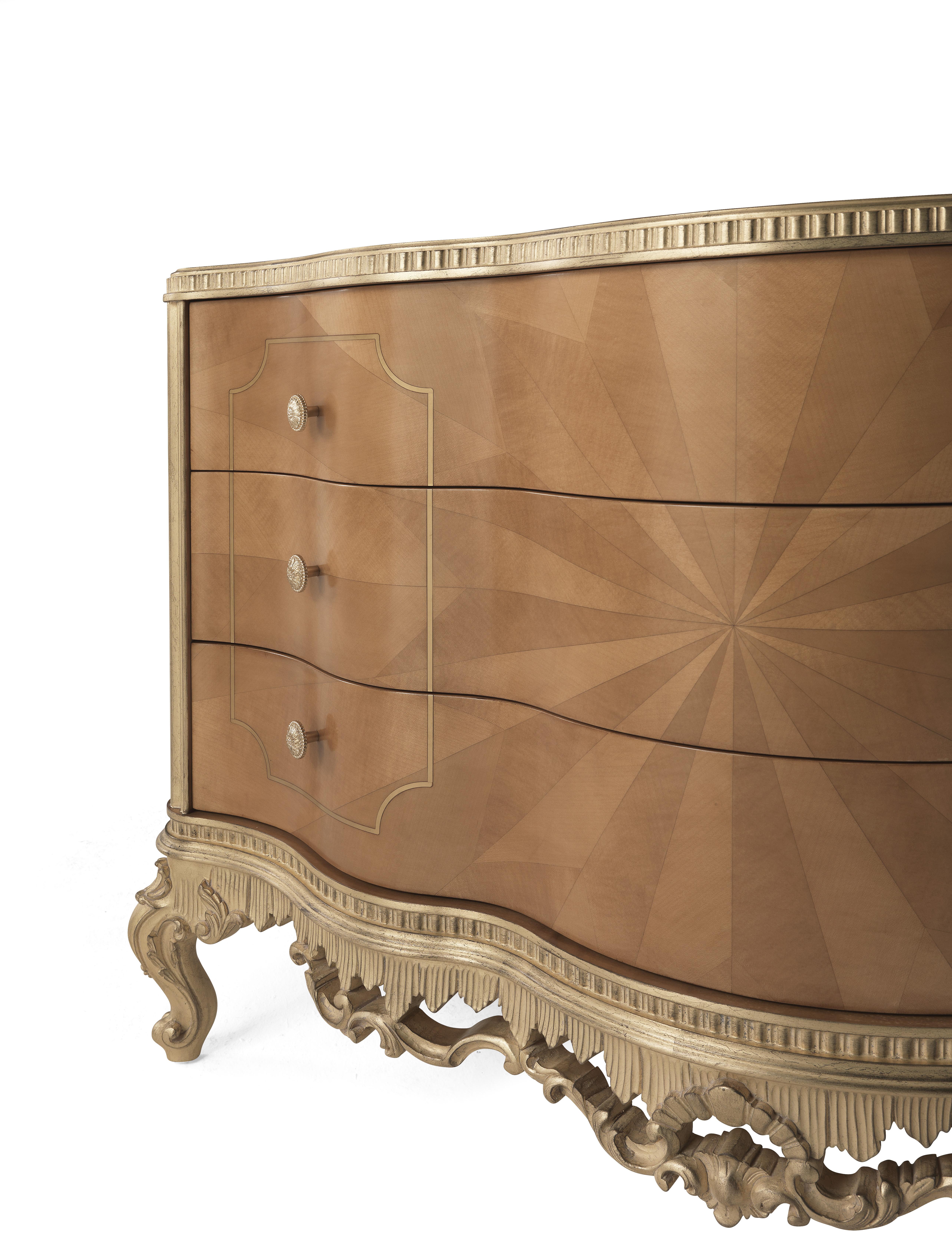 Louis XVI 21st Century Ourlet Chest of Drawers with Hand-carved Base For Sale