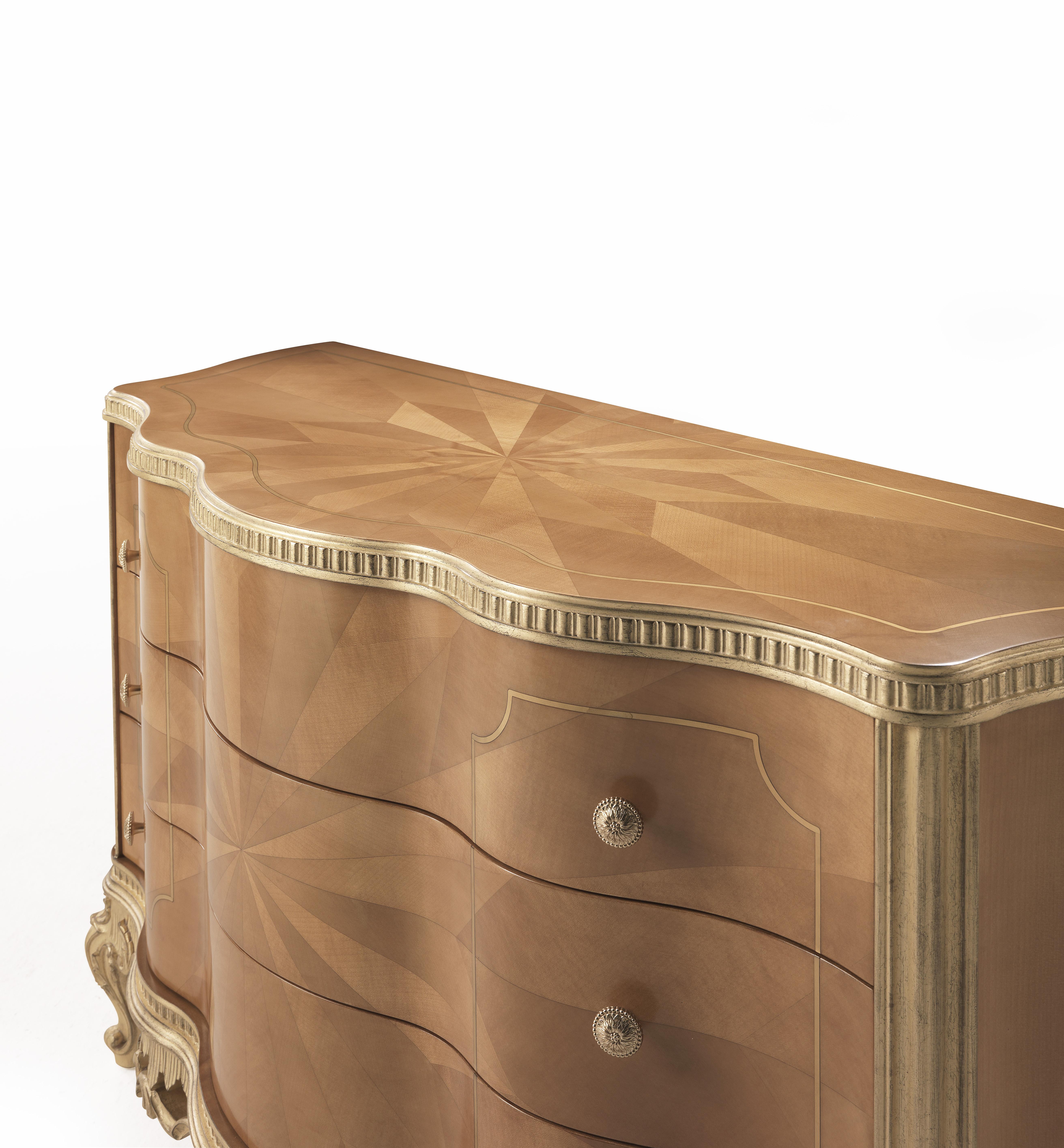 Italian 21st Century Ourlet Chest of Drawers with Hand-carved Base For Sale