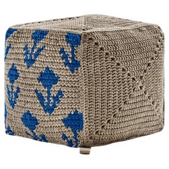 21st Century Outdoor Indoor Handmade Graphic Block Pouf - Earth Blue