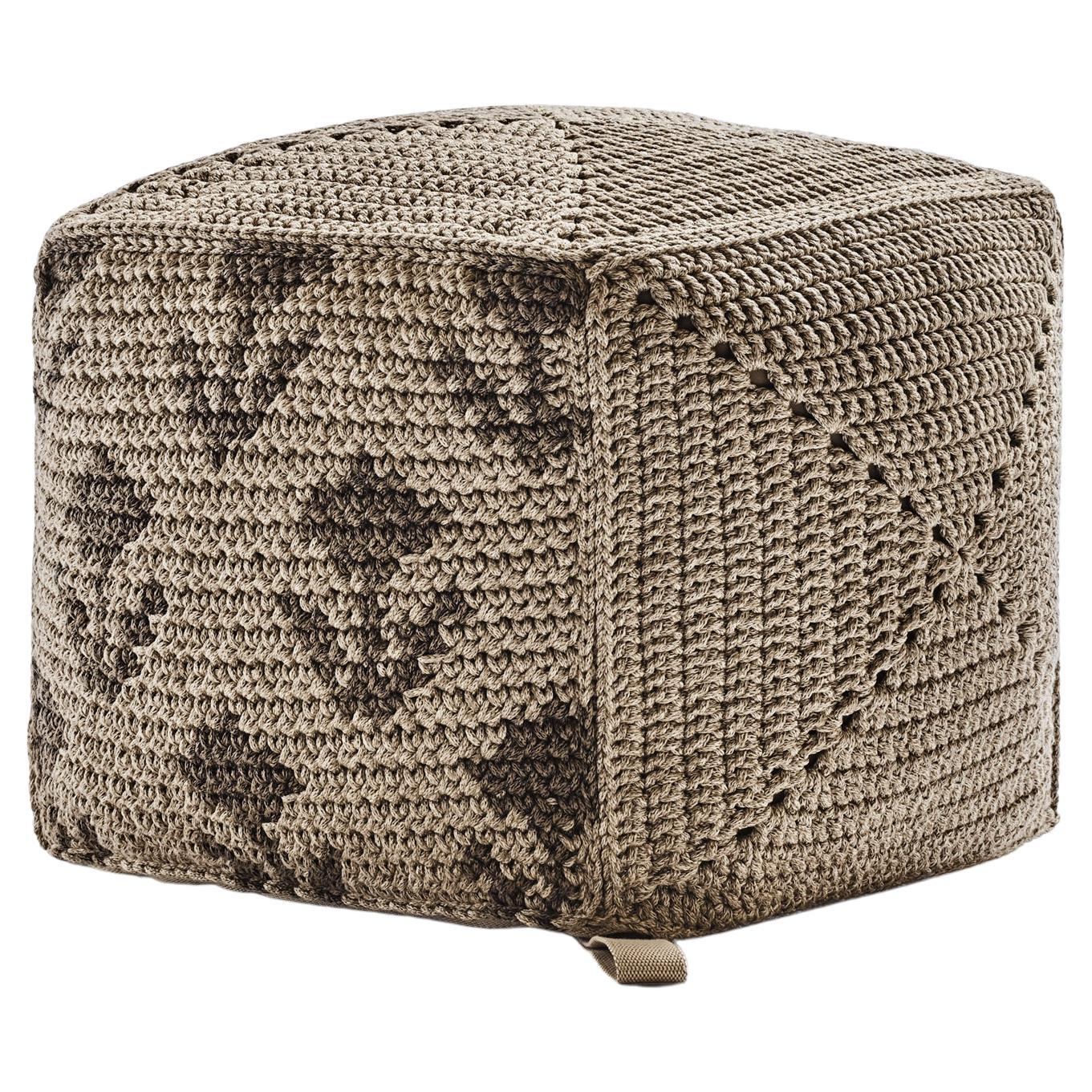 21st Century Outdoor Indoor Handmade Graphic Block Pouf - Earth Granite