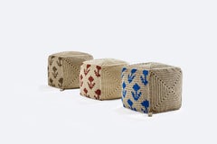 21st Century Outdoor Indoor Handmade Graphic Block Pouf - Sand Hamra