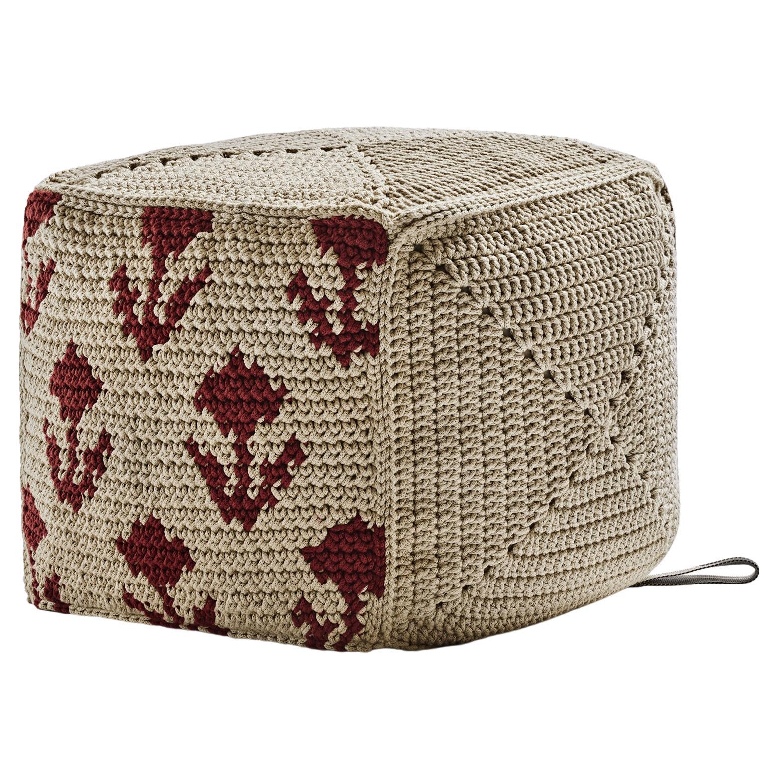 21st Century Outdoor Indoor Handmade Graphic Block Pouf - Sand Hamra
