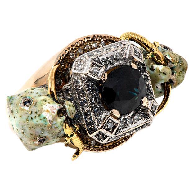 Moderno Anello in oro bianco leopardato con zaffiro ovale del 21° secolo Vicente Gracia in vendita