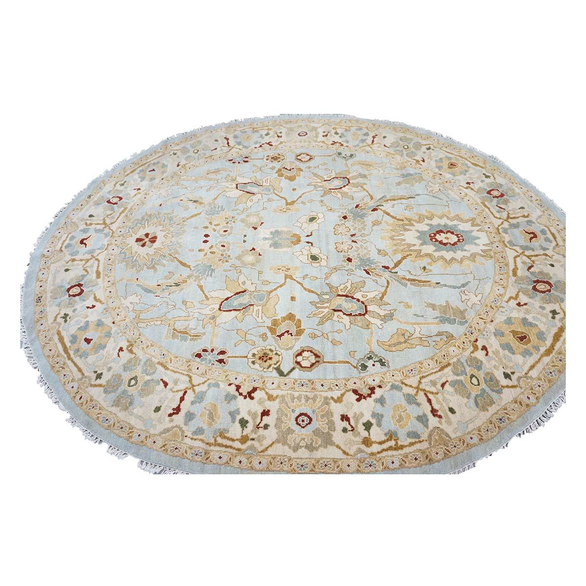 Hand-Knotted 21st Century Oval Sultanabad 8x10 Light Blue & Ivory Handmade Area Rug For Sale