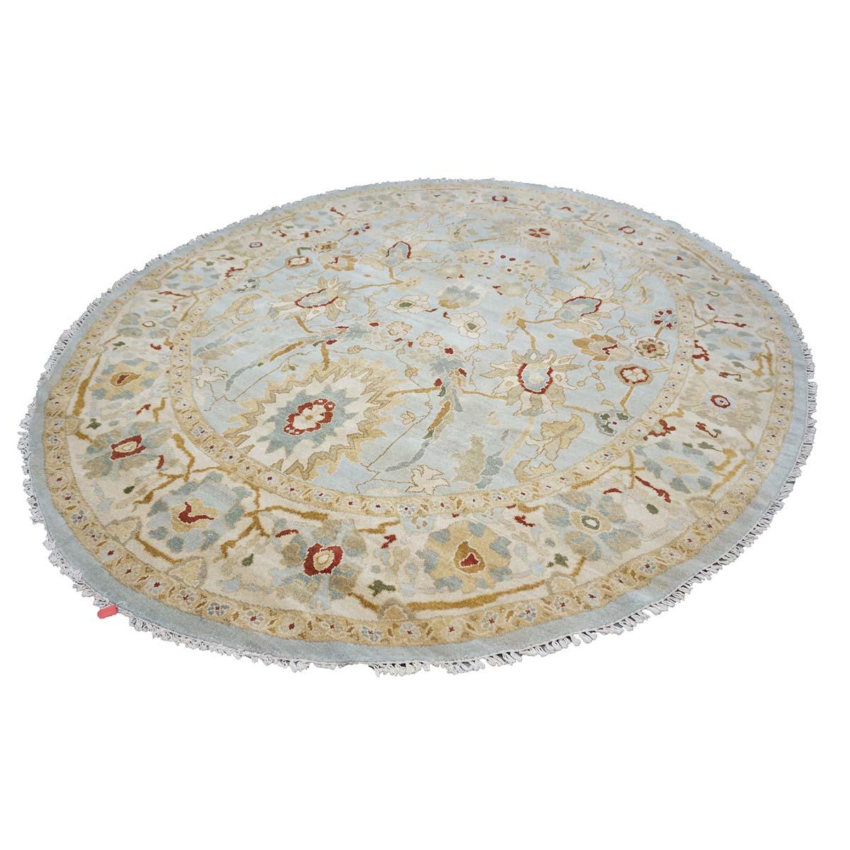 21st Century Oval Sultanabad 8x10 Light Blue & Ivory Handmade Area Rug In Excellent Condition For Sale In Houston, TX