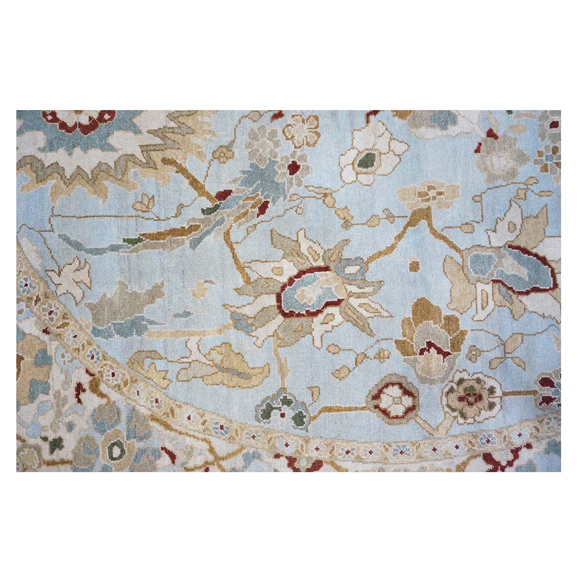 Contemporary 21st Century Oval Sultanabad 8x10 Light Blue & Ivory Handmade Area Rug For Sale