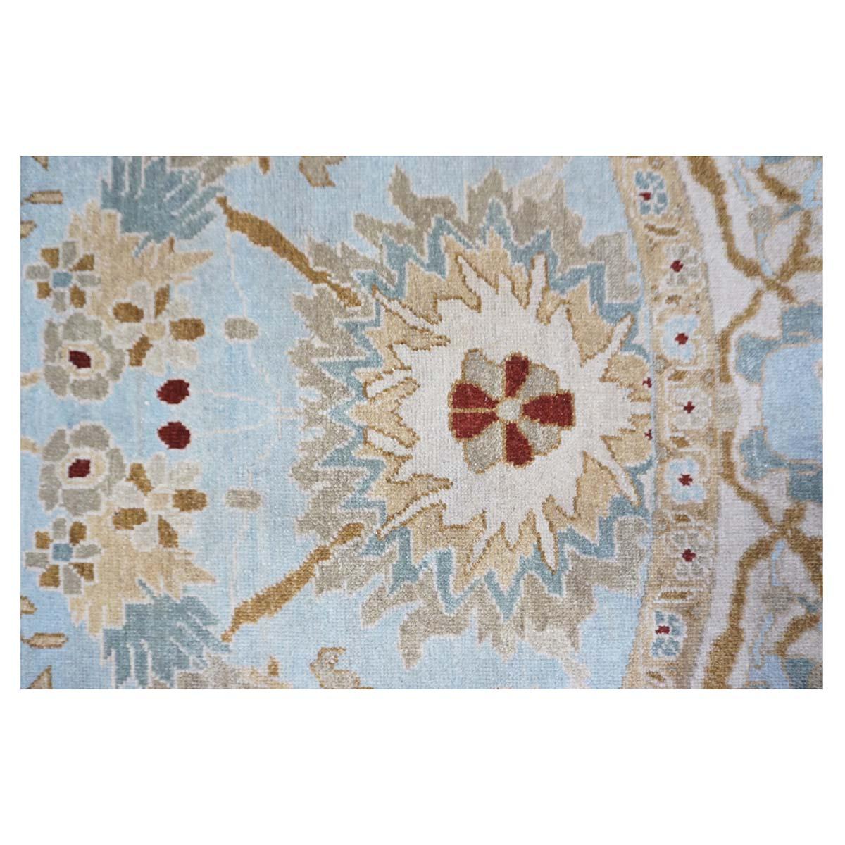 Wool 21st Century Oval Sultanabad 8x10 Light Blue & Ivory Handmade Area Rug For Sale