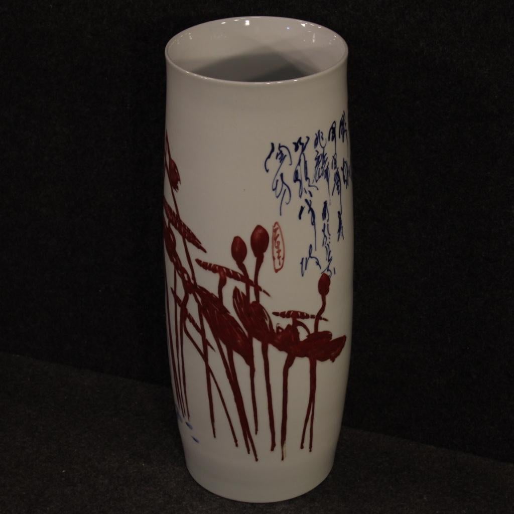 21st Century Painted and Glazed Ceramic Chinese Landscape Vase, 2000 In Good Condition For Sale In Vicoforte, Piedmont