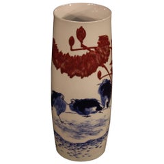 Used 21st Century Painted and Glazed Ceramic Chinese Landscape Vase, 2000