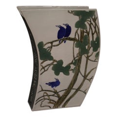 21st Century Painted and Glazed Ceramic Chinese Vase with Animals and Flowers