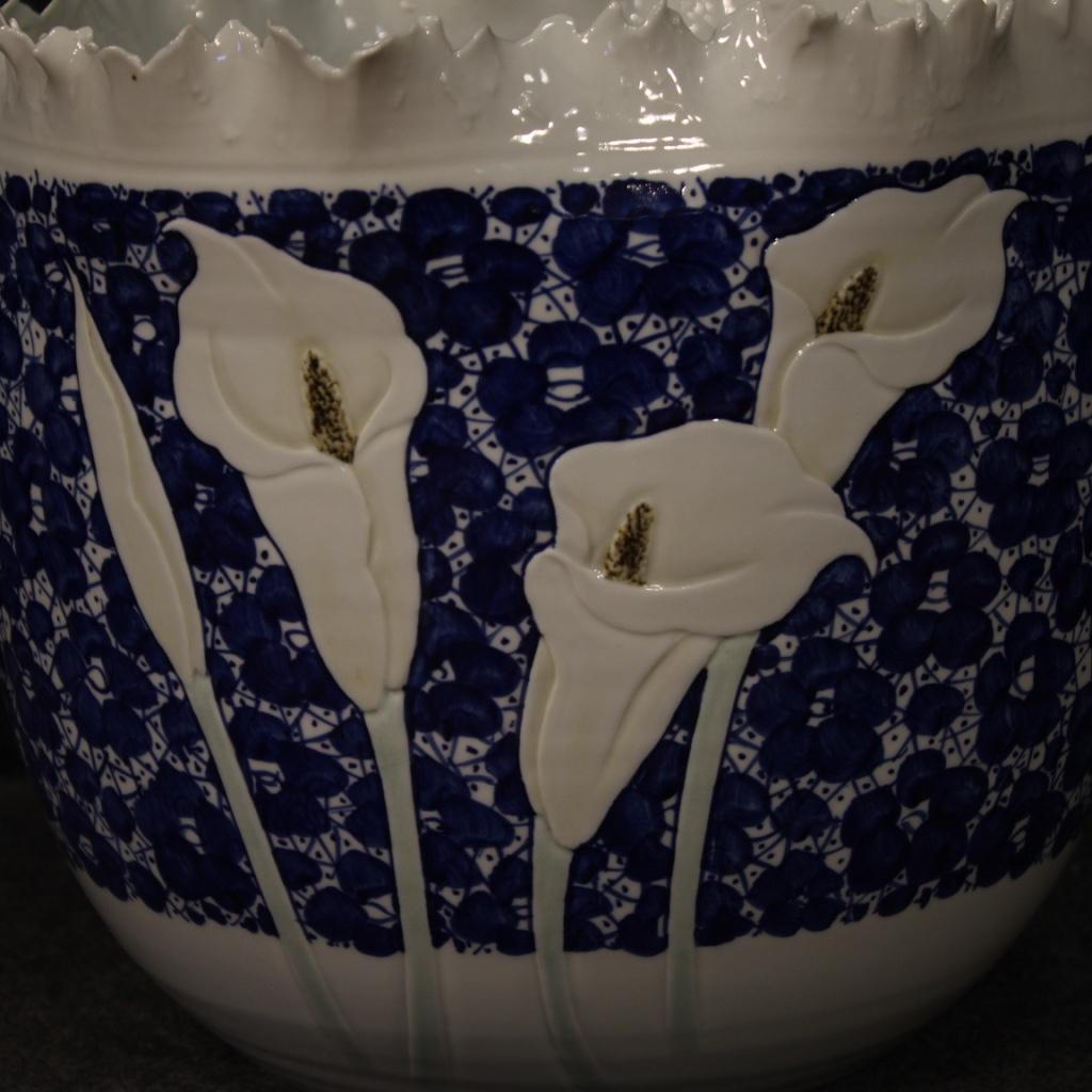 21st Century Painted and Glazed Ceramic Chinese Vase with Calla Lilies, 2000 In Good Condition In Vicoforte, Piedmont