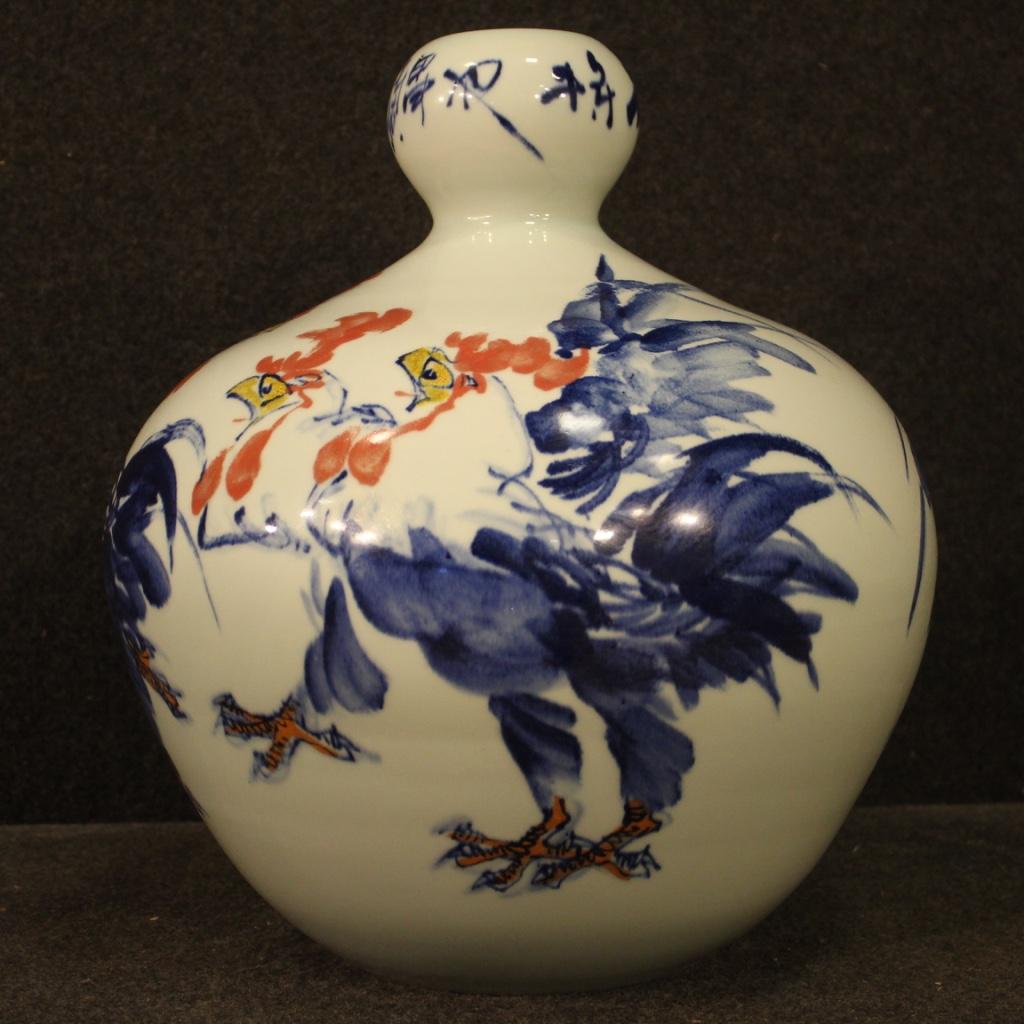 21st Century Painted Ceramic Chinese Vase, 2000 In Good Condition For Sale In Vicoforte, Piedmont