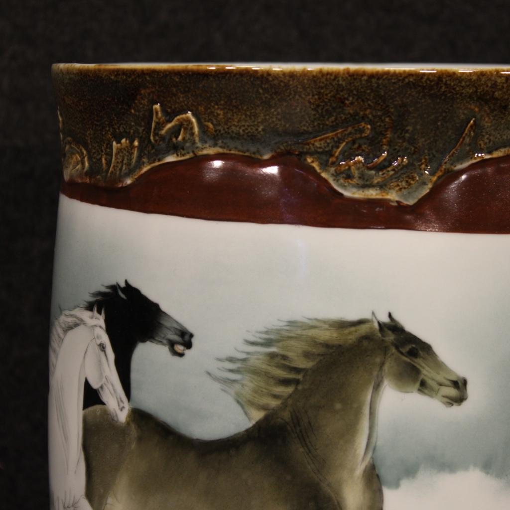 21st Century Painted Ceramic Chinese Vases Horses, 2000 For Sale 8