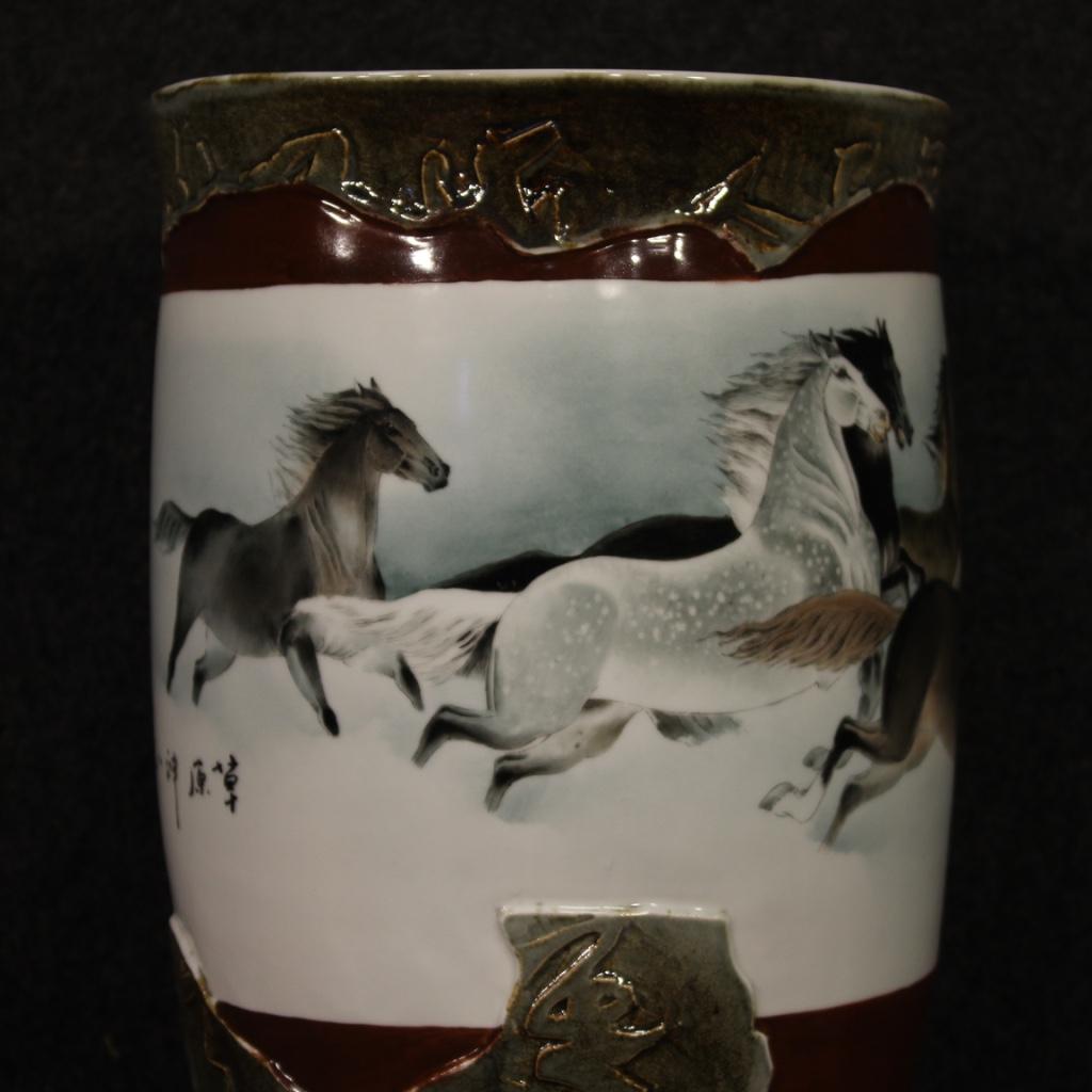 21st Century Painted Ceramic Chinese Vases Horses, 2000 In Good Condition For Sale In Vicoforte, Piedmont