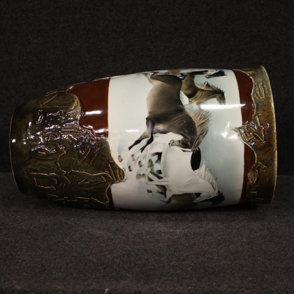 21st Century Painted Ceramic Chinese Vases Horses, 2000 For Sale 3