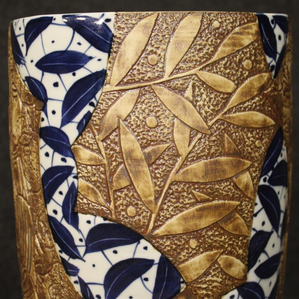 21st Century Painted Glazed and Chiselled Ceramic Chinese Vase, 2000 6