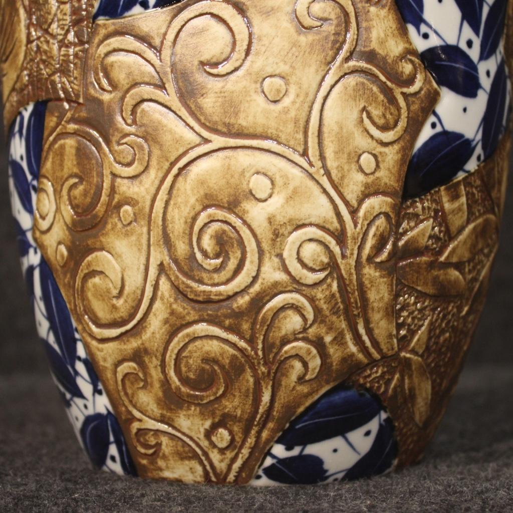21st Century Painted Glazed and Chiselled Ceramic Chinese Vase, 2000 7