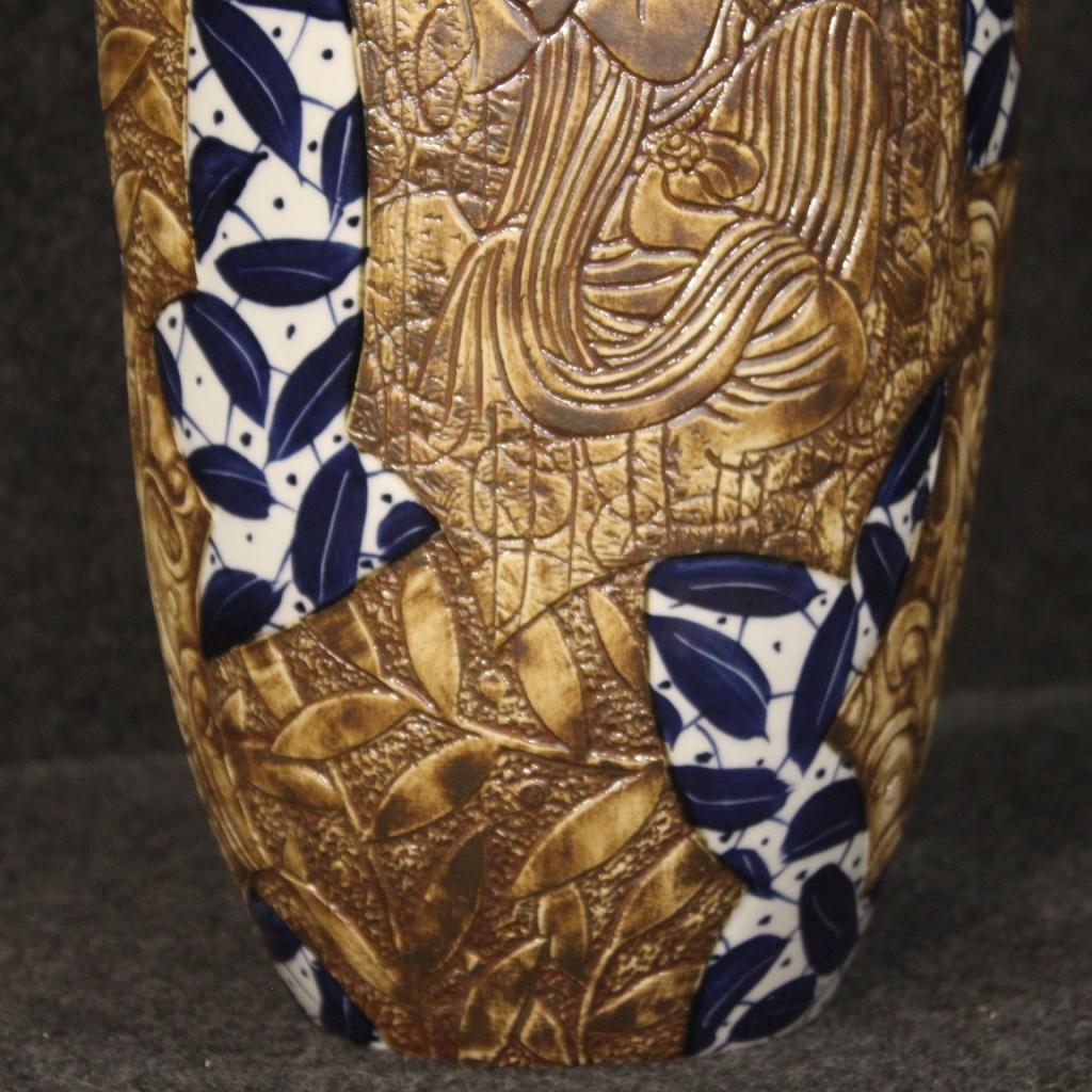 Contemporary 21st Century Painted Glazed and Chiselled Ceramic Chinese Vase, 2000