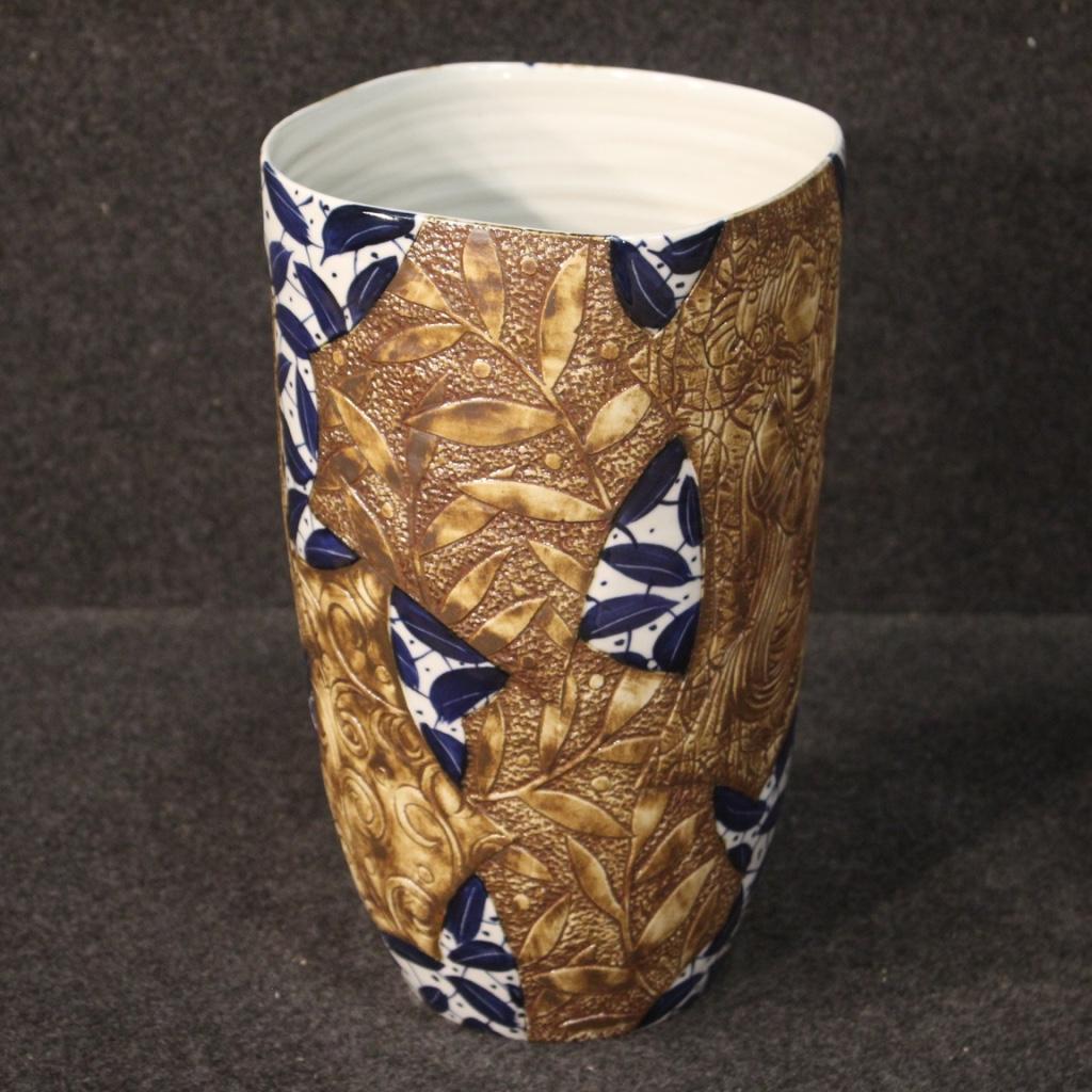 21st Century Painted Glazed and Chiselled Ceramic Chinese Vase, 2000 1
