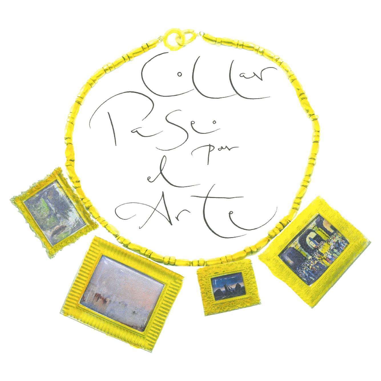 21e siècle Peintures porcelaine émail argent plaqué or Collier cadre