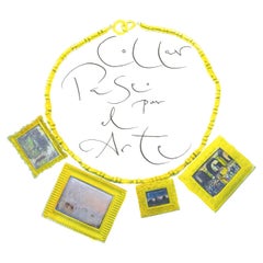21st Century Paintings Porcelain Enamel Silver Gold Plated Necklace Framework